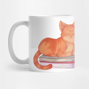 Cat Sleeping on Books Mug